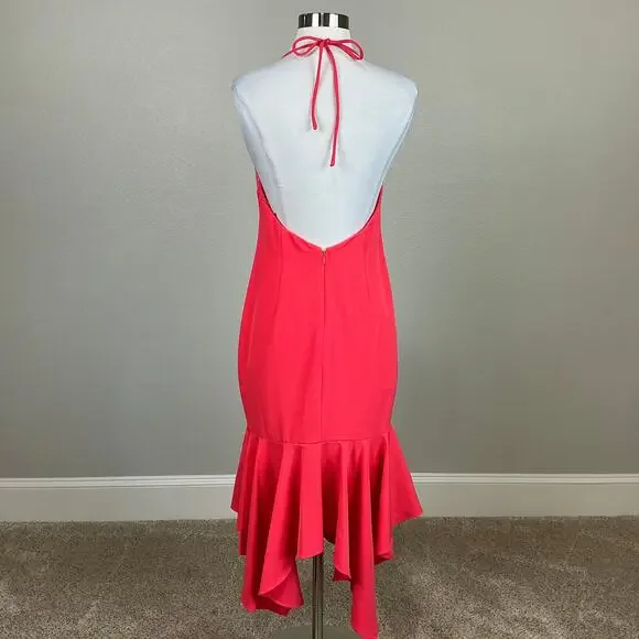 Aidan Mattox Backless High Low Halter Cocktail Dress Coral Pink Size 4 Midi - Picture 3 of 12